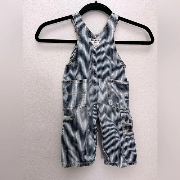 Vintage OshKosh BGosh Vestbak Pinstripe Overalls Baby 9 Month Railroad Conductor - Picture 3 of 6